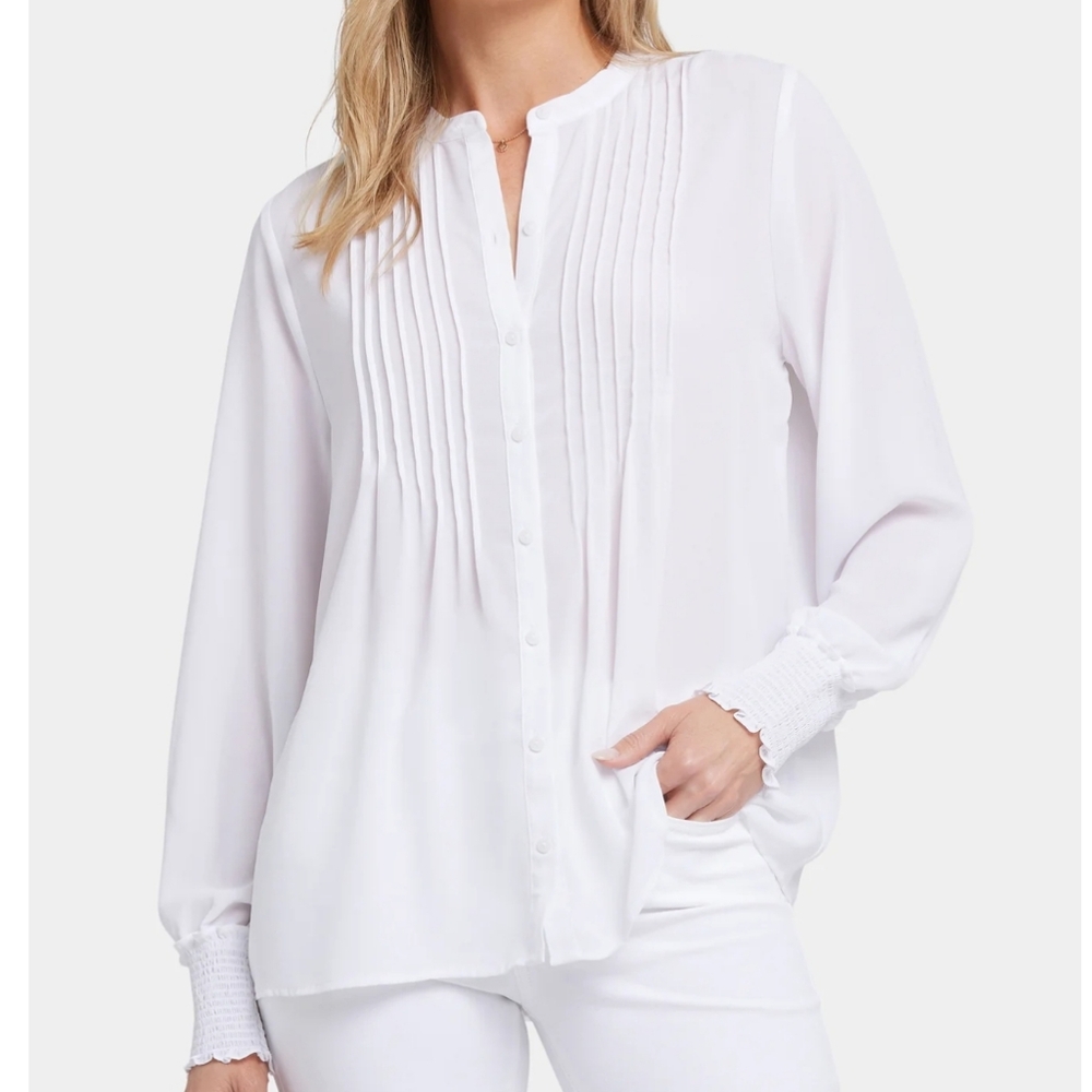 "NWT" NYDJ Pleated Peasant Blouse White - Size Large
